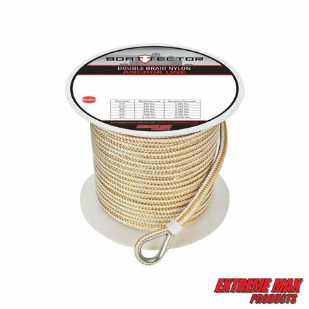 EXTREME MAX Extreme Max 3006.2252 BoatTector Premium Double Braid Nylon Anchor Line w Thimble-3/8" x 250' &Gold 3006.2252